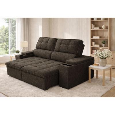 Sofá 3 Lugares Retrátil Reclinável 210cm Linho Aveludado USB Pluma Ferguile