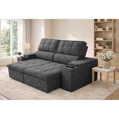 Sofá 3 Lugares Retrátil Reclinável 210cm Linho Aveludado USB Pluma Ferguile