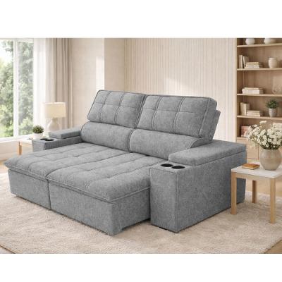 Sofá 3 Lugares Retrátil Reclinável 210cm Linho Aveludado USB Pluma Ferguile