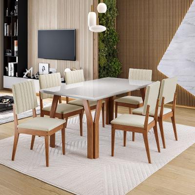 Conjunto Sala de Jantar Mesa 154cm com Tampo de Vidro Atlas com 6 Cadeiras Milão Madetal