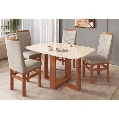 Conjunto Sala de Jantar Mesa com Tampo de Vidro 120cm e 4 Cadeiras em Madeira Maciça 185/26 Móveis Zamarchi