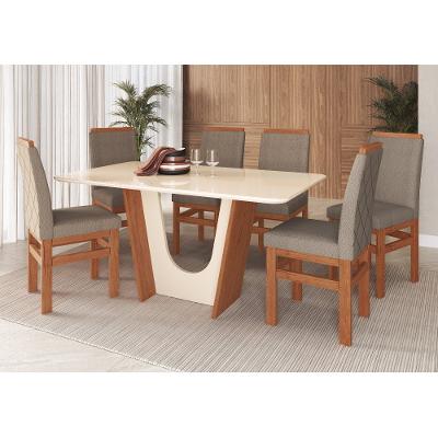 Conjunto Sala de Jantar Mesa com Tampo de Vidro 160cm e 6 Cadeiras em Madeira Maciça 136/19 Móveis Zamarchi