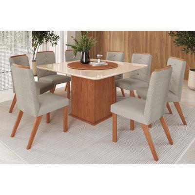 Conjunto Sala de Jantar Mesa com Tampo de Vidro 130cm e 8 Cadeiras em Madeira Maciça 138/27 Móveis Zamarchi