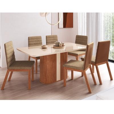 Conjunto Sala de Jantar Mesa com Tampo de Vidro 160cm e 6 Cadeiras em Madeira Maciça 165/05 Móveis Zamarchi