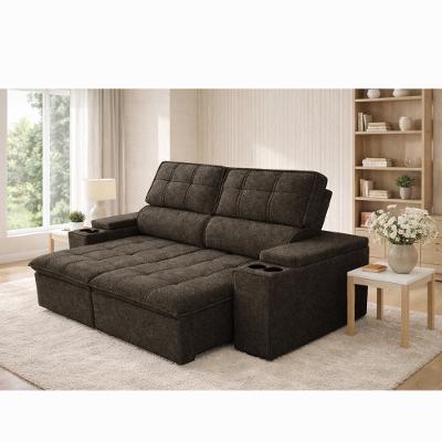 Sofá 4 Lugares Retrátil Reclinável 250cm Linho Aveludado USB Pluma Ferguile