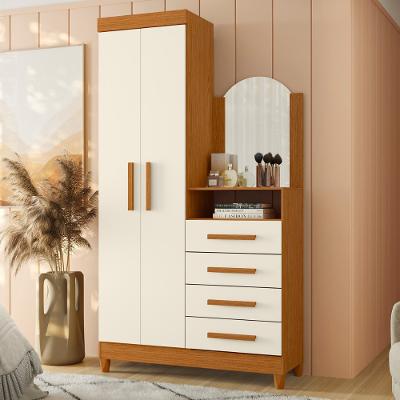 Guarda Roupa Solteiro com Espelho 2 Portas com Cômoda 4 Gavetas e Pés New Capri Albatroz