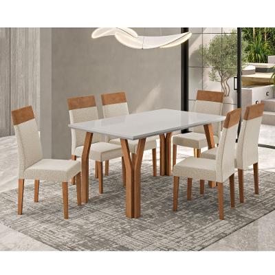 Conjunto Sala de Jantar Mesa 154cm com Tampo de Vidro Atlas com 6 Cadeiras Paris  Madetal