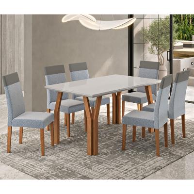 Conjunto Sala de Jantar Mesa 154cm com Tampo de Vidro Atlas com 6 Cadeiras Paris  Madetal