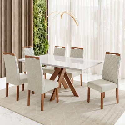 Conjunto Sala de Jantar Mesa 154cm com Tampo de Vidro Mônaco com 6 Cadeiras Delta Madetal