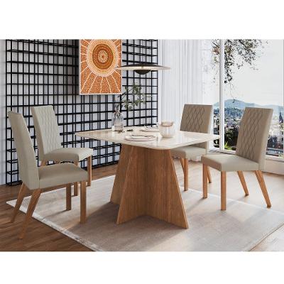 Conjunto Sala de Jantar Mesa 120cm Tampo de Vidro Carol com 4 Cadeiras Veludo Luana Móveis Zamarchi