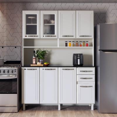 Cozinha Compacta em Aço e Vidro 8 Portas 2 Gavetas com Tampo Esmeralda Damulti