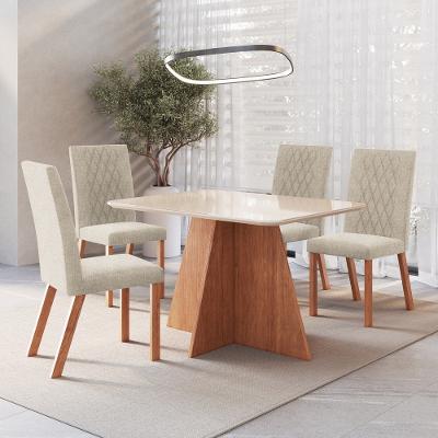 Conjunto Sala de Jantar Mesa 120cm com Tampo de Vidro Liz com 4 Cadeiras em Madeira Maciça Luana Móveis Zamarchi
