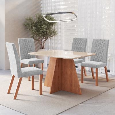 Conjunto Sala de Jantar Mesa 120cm com Tampo de Vidro Liz com 4 Cadeiras em Madeira Maciça Luana Móveis Zamarchi