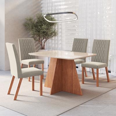 Conjunto Sala de Jantar Mesa 120cm com Tampo de Vidro Liz com 4 Cadeiras em Madeira Maciça Luana Móveis Zamarchi