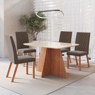 Conjunto Sala de Jantar Mesa 120cm com Tampo de Vidro Liz com 4 Cadeiras em Madeira Maciça Luana Móveis Zamarchi