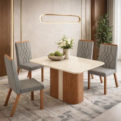 Conjunto Sala de Jantar Mesa 120cm com Tampo de Vidro Duda com 4 Cadeiras em Madeira Maciça Tina Móveis Zamarchi
