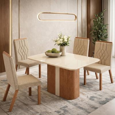Conjunto Sala de Jantar Mesa 120cm com Tampo de Vidro Duda com 4 Cadeiras em Madeira Maciça Tina Móveis Zamarchi