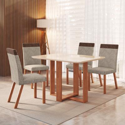 Conjunto Sala de Jantar Mesa 120cm com Tampo de Vidro Leila com 4 Cadeiras em Madeira Maciça Alice Móveis Zamarchi