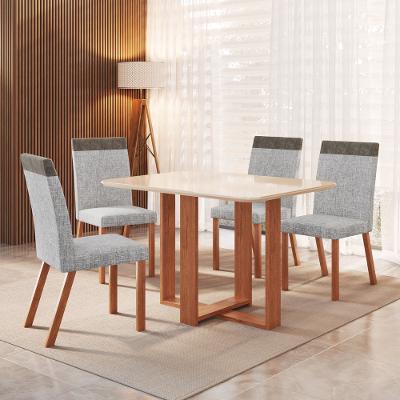 Conjunto Sala de Jantar Mesa 120cm com Tampo de Vidro Leila com 4 Cadeiras em Madeira Maciça Alice Móveis Zamarchi