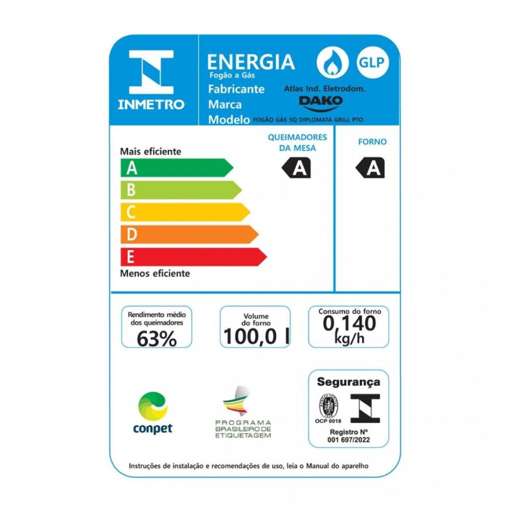 Fogão 5 Bocas Dako Diplomata com Grill - 6