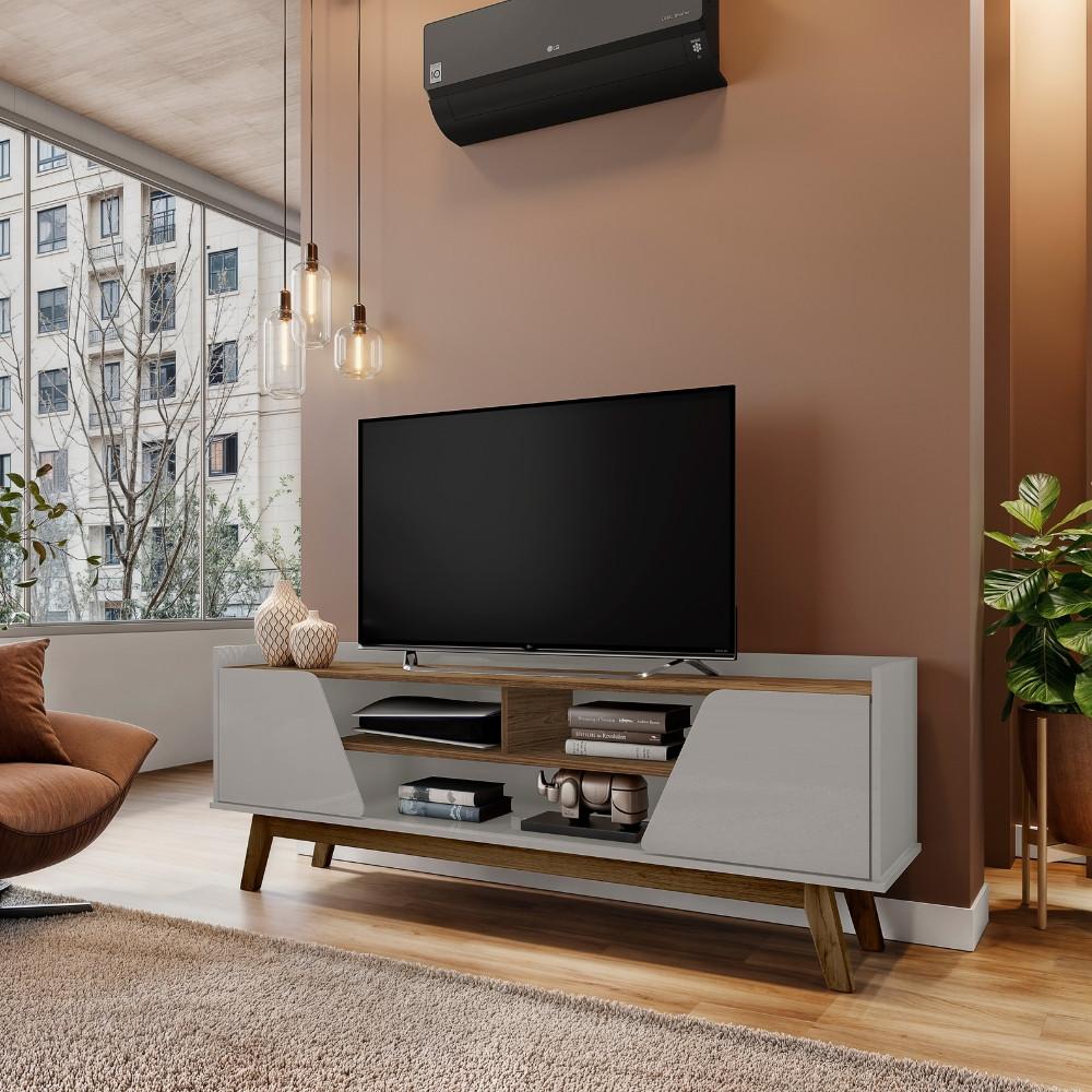 Rack para TV até 65 Polegadas 2 Portas com Pés de Madeira Turim Bechara - 1