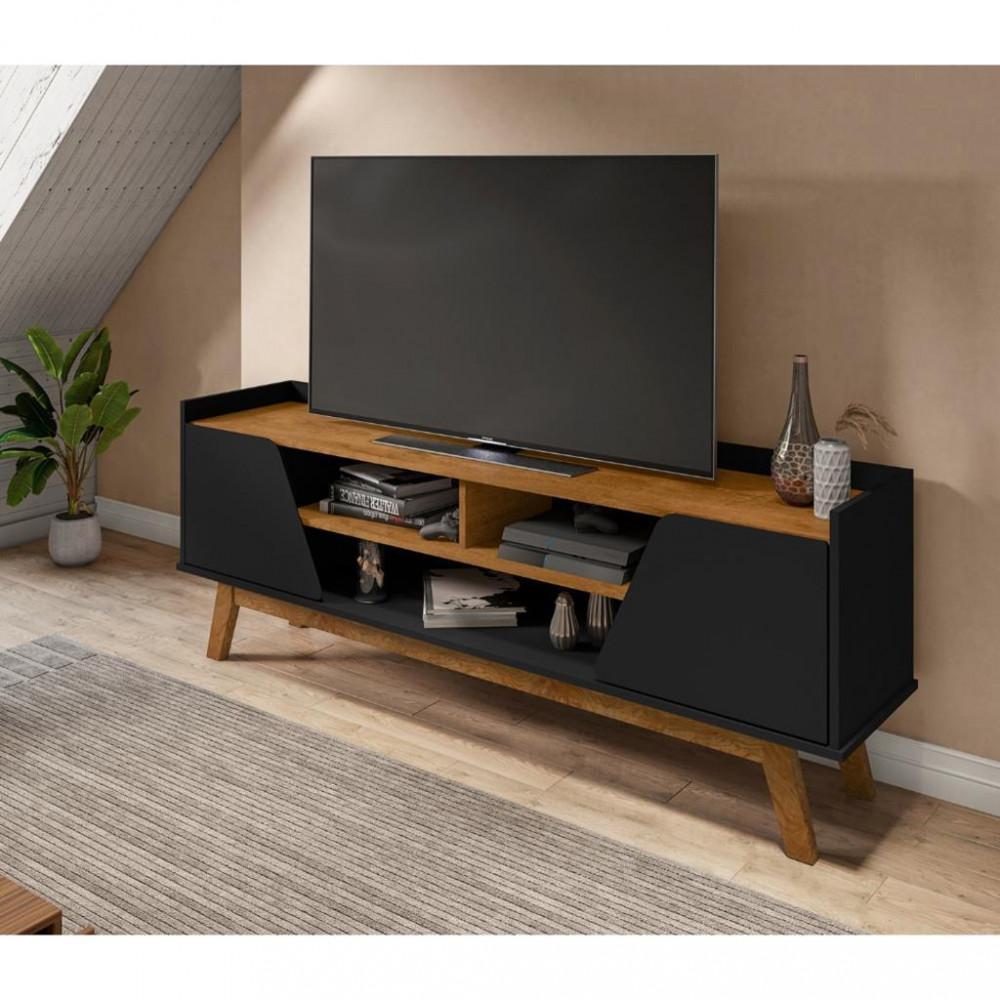 Rack para TV até 65 Polegadas 2 Portas com Pés de Madeira Turim Bechara - 1