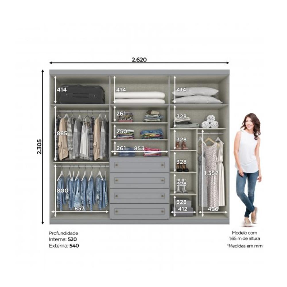 Guarda Roupa Casal 6 Portas 4 Gavetas Americano Henn - 4