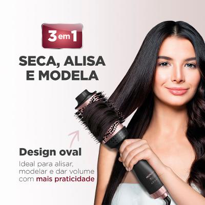 Escova Secadora Argan Mondial Preto e Golden Rose 1200W ES-14-BI