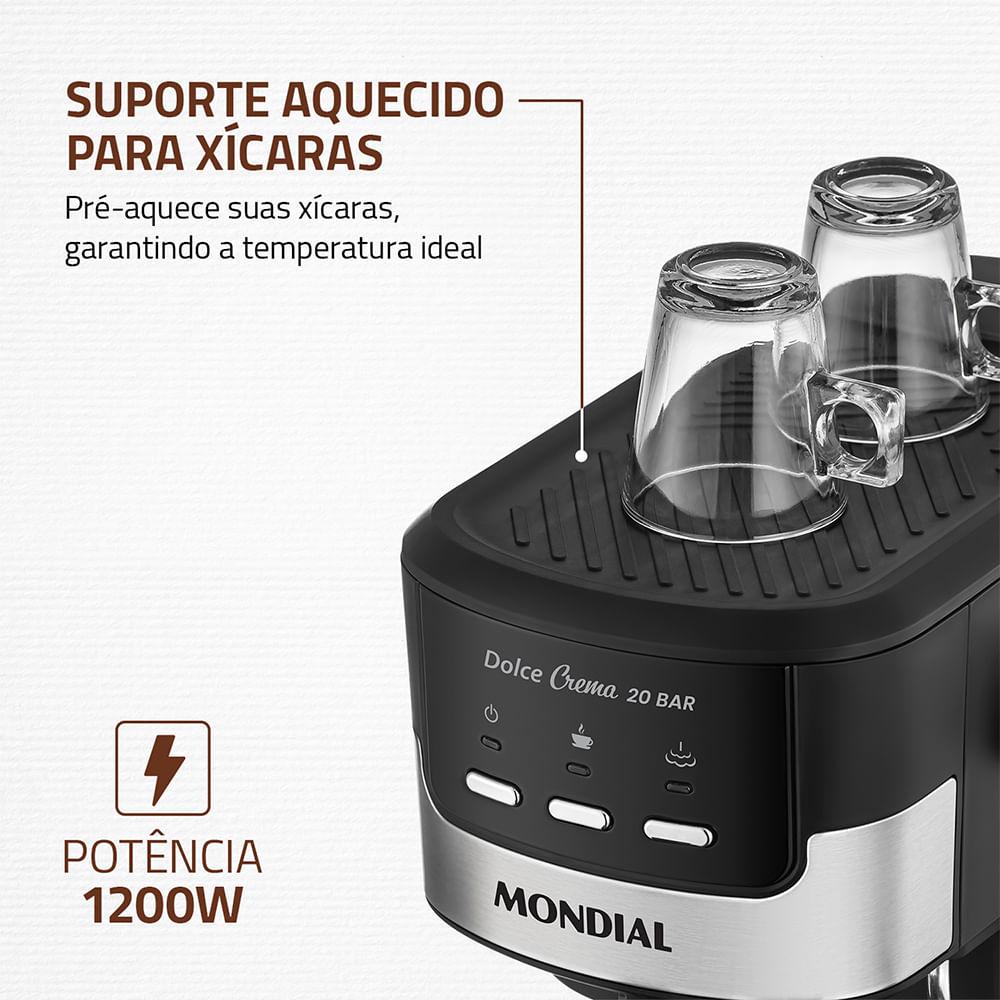 Cafeteira Espresso Dolce Crema 20 Bar Mondial Preto e Inox 1200W C-20-EC - 4