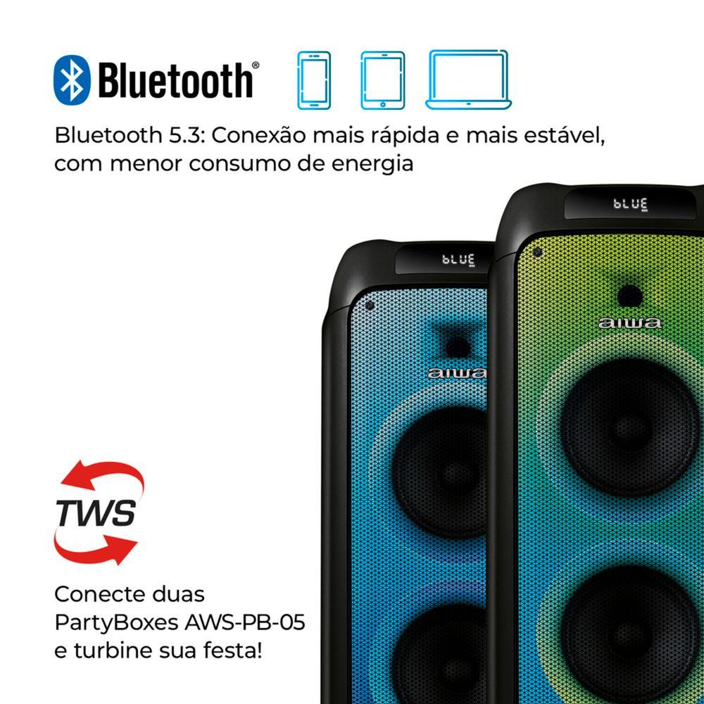 Caixa de Som PartyBox AIWA PB-05 Bluetooth 20H RGB USB TWS Preto - 6