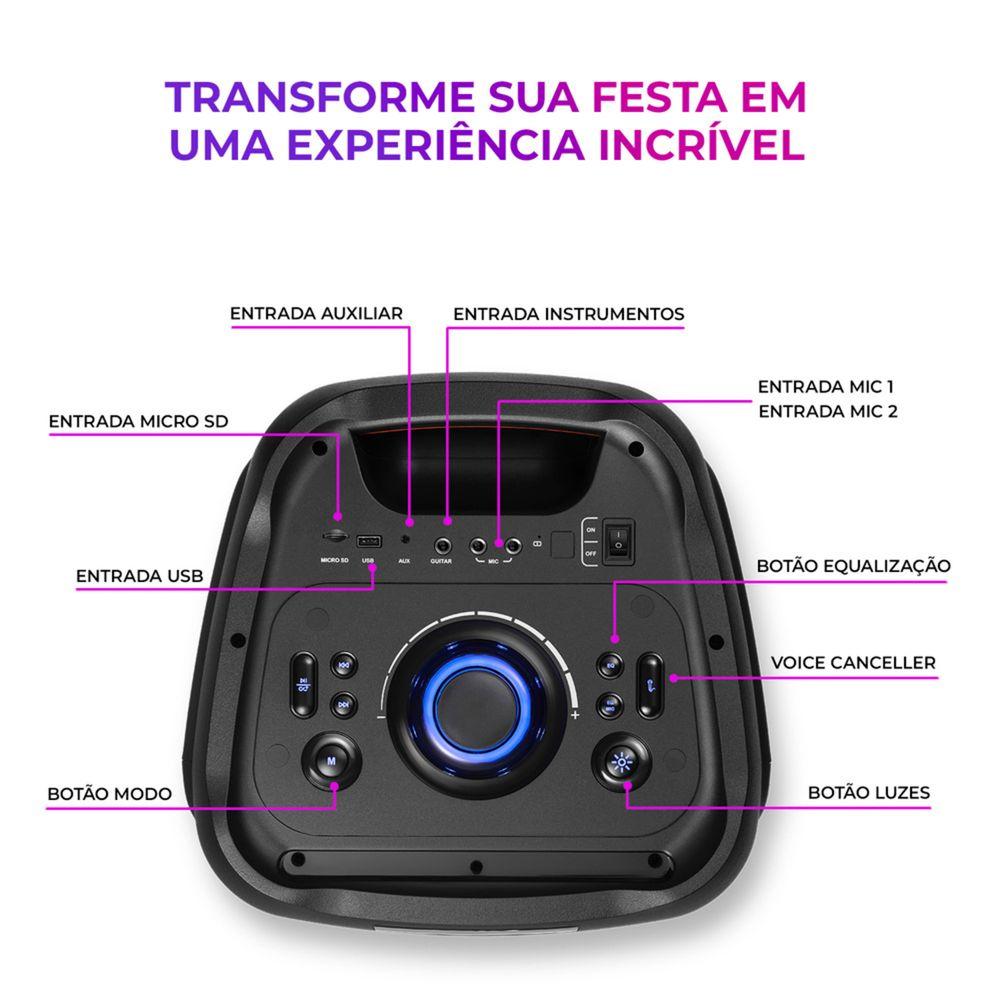 Caixa de Som PartyBox AIWA PB-06 Bluetooth 20H RGB USB TWS Preto - 8