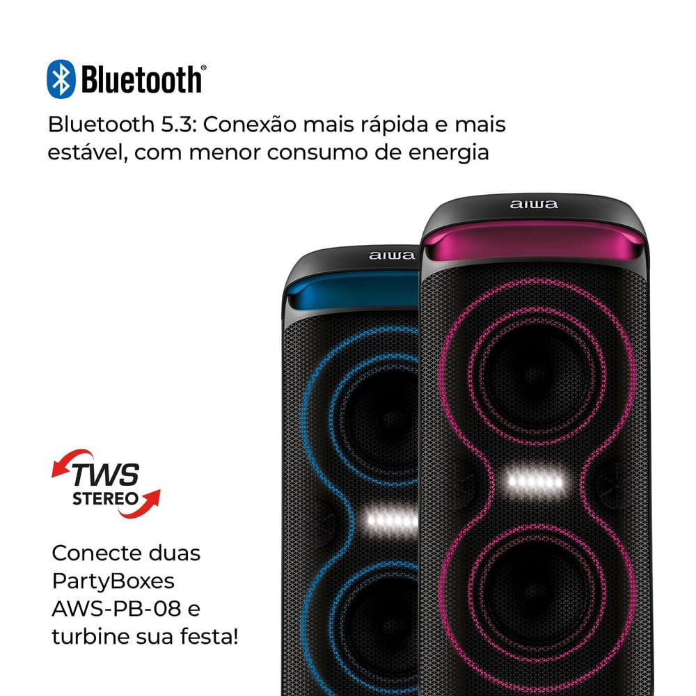 Caixa de Som PartyBox AIWA PB-08 Bluetooth 8H RGB USB TWS Preto - 8