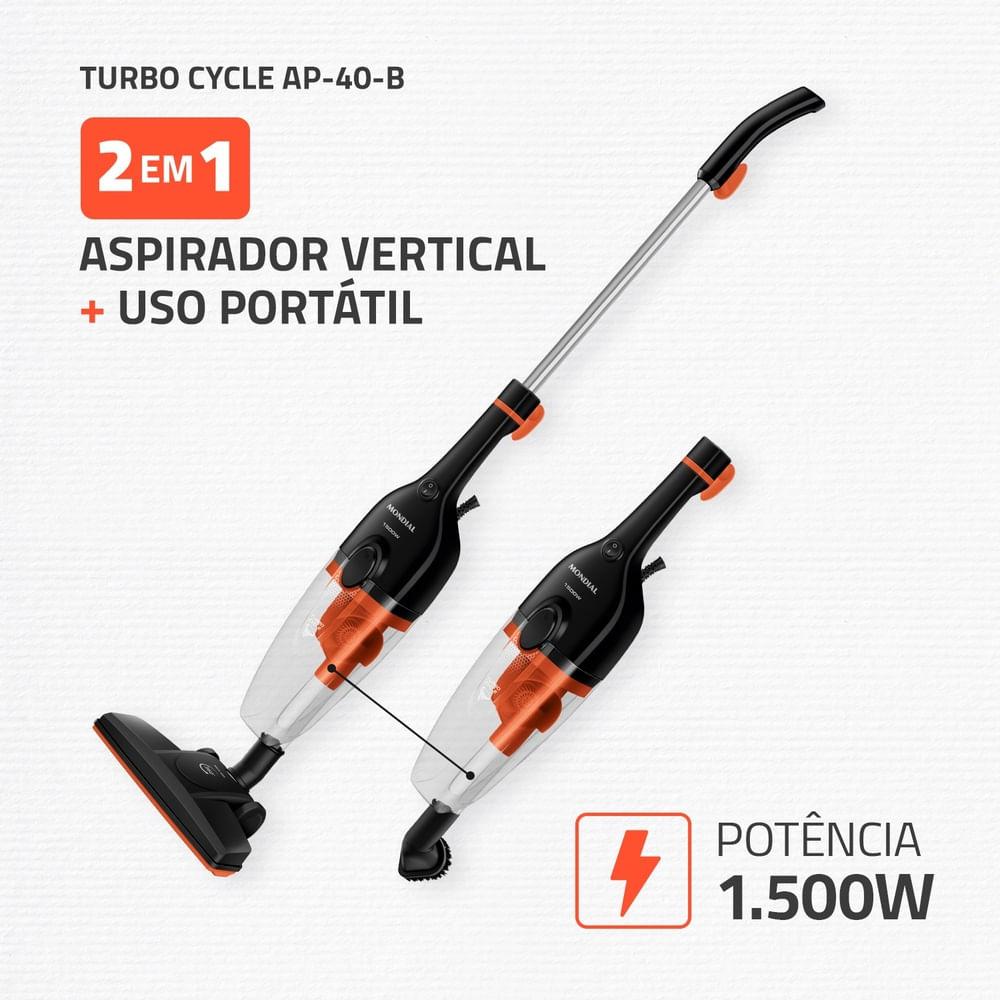 Aspirador de Pó Turbo Cycle  Mondial  Preto e Laranja  1500W- AP-40-B - 2