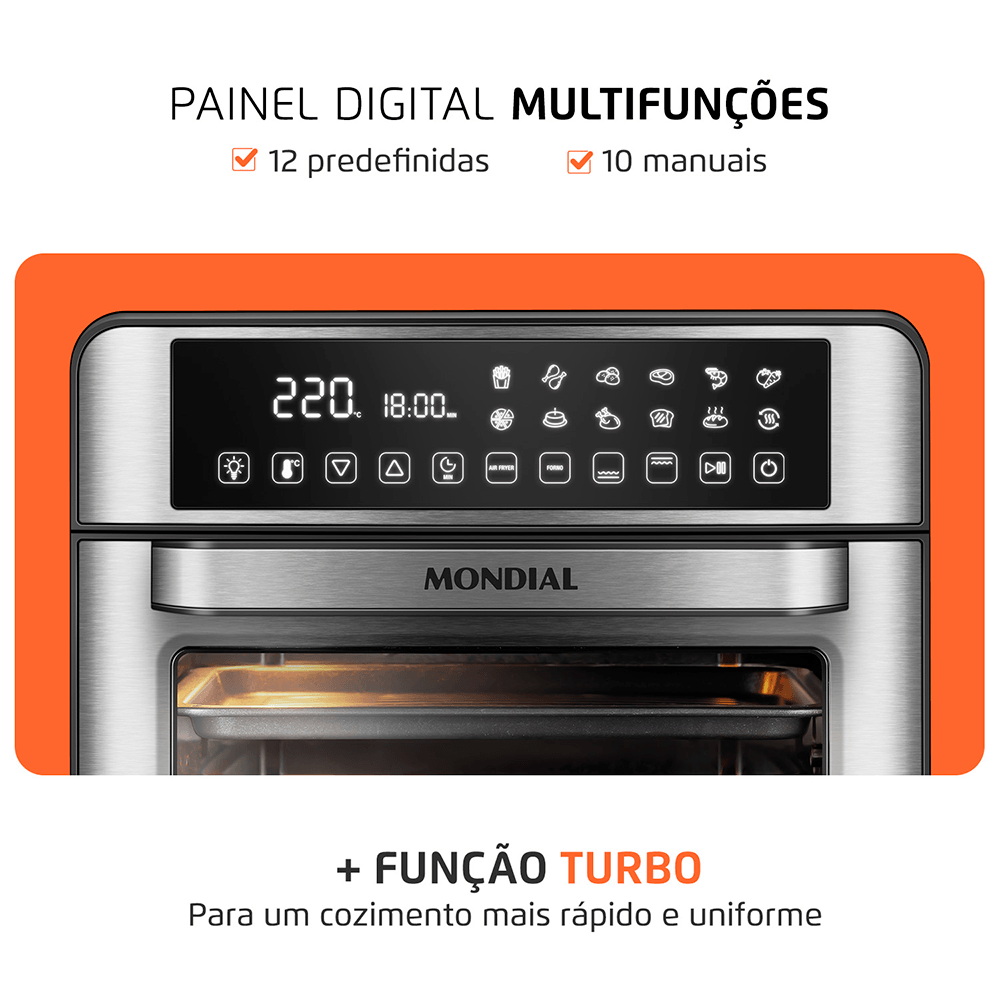 Fritadeira Air Fryer Forno Oven Digital 25L Mondial Preto e Inox 2000W - AFO-25L-BI - 4