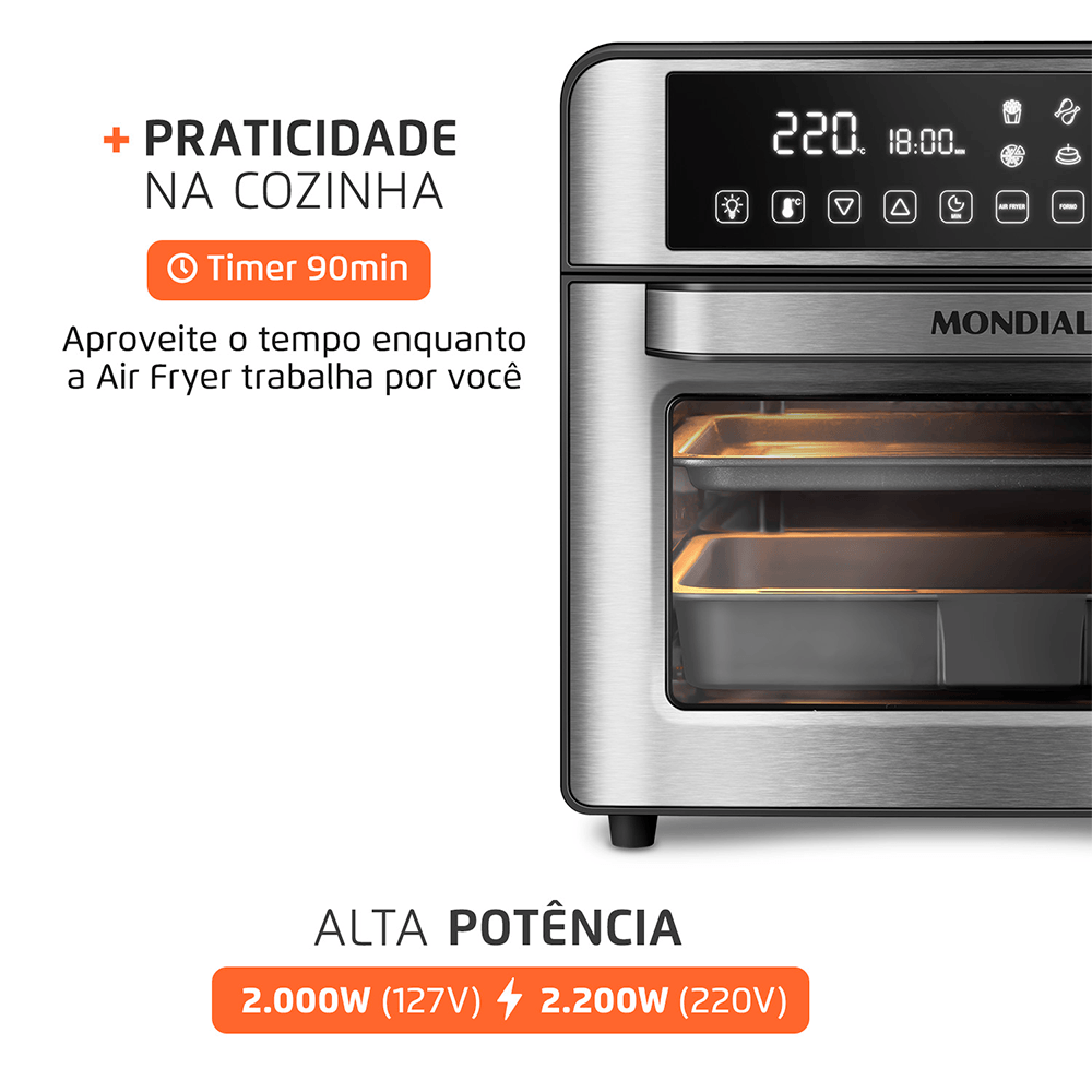 Fritadeira Air Fryer Forno Oven Digital 25L Mondial Preto e Inox 2000W - AFO-25L-BI - 8