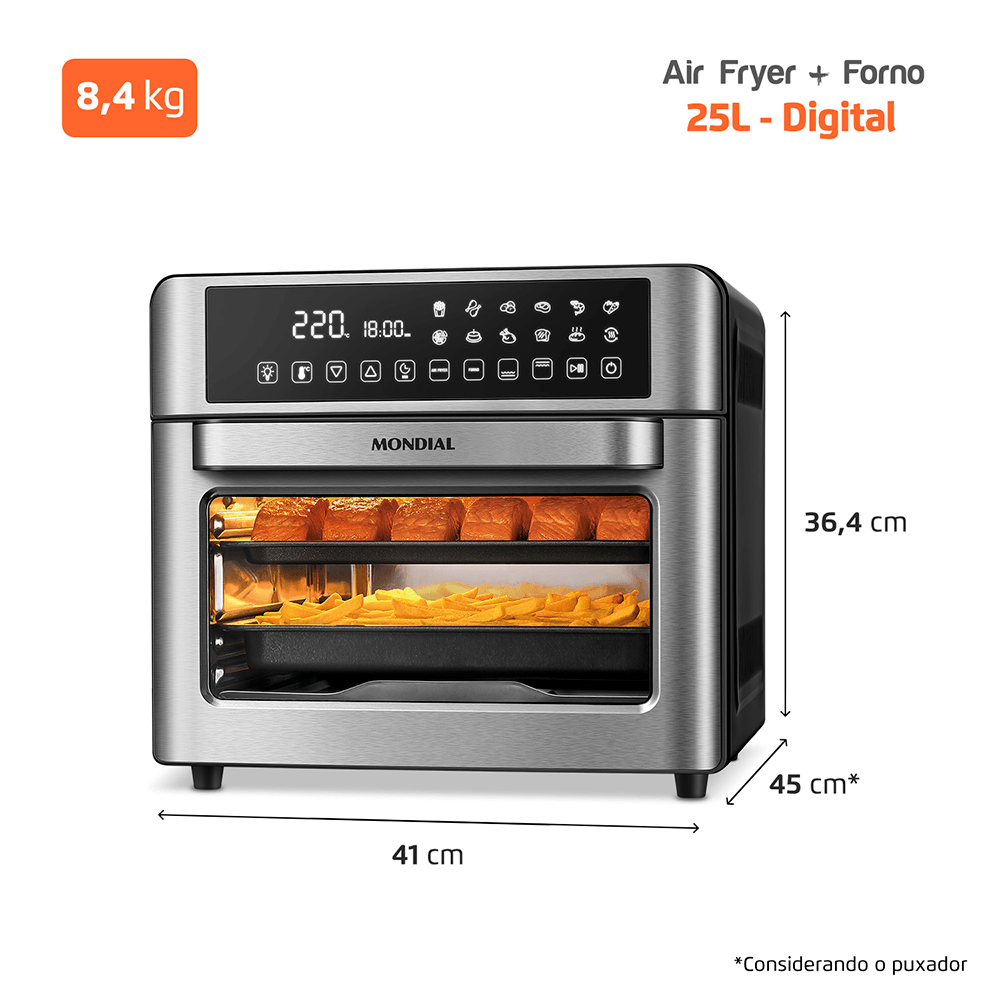Fritadeira Air Fryer Forno Oven Digital 25L Mondial Preto e Inox 2000W - AFO-25L-BI - 10