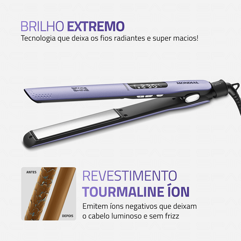 Prancha Alisadora Space Shine Mondial Lilás 50W Bivolt - P-26 - 2