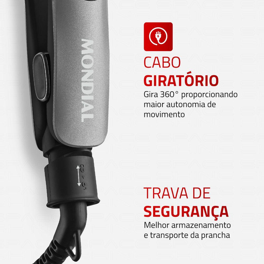 Prancha Alisadora Space Shine Mondial Grafite 50W Bivolt - P-25 - 2