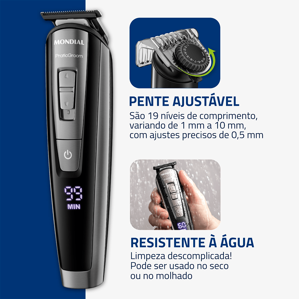 Aparador de Pelos PraticGroom Mondial Preto 6W Bivolt - BG-09 - 2