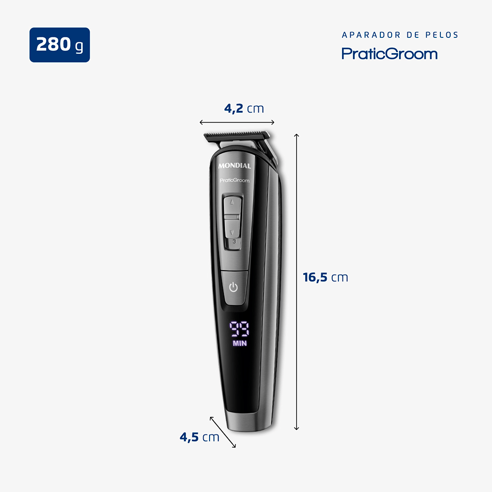 Aparador de Pelos PraticGroom Mondial Preto 6W Bivolt - BG-09 - 7