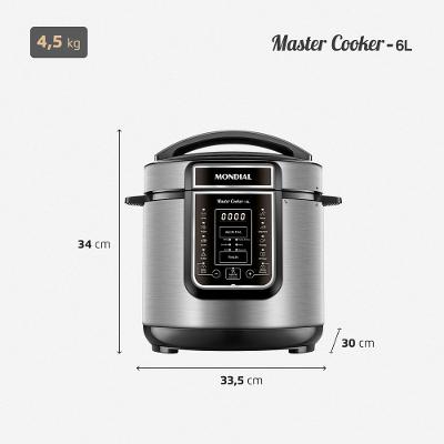 Panela de Pressão Elétrica Digital 6L Mondial Preto e Inox - PE-60-6L-I