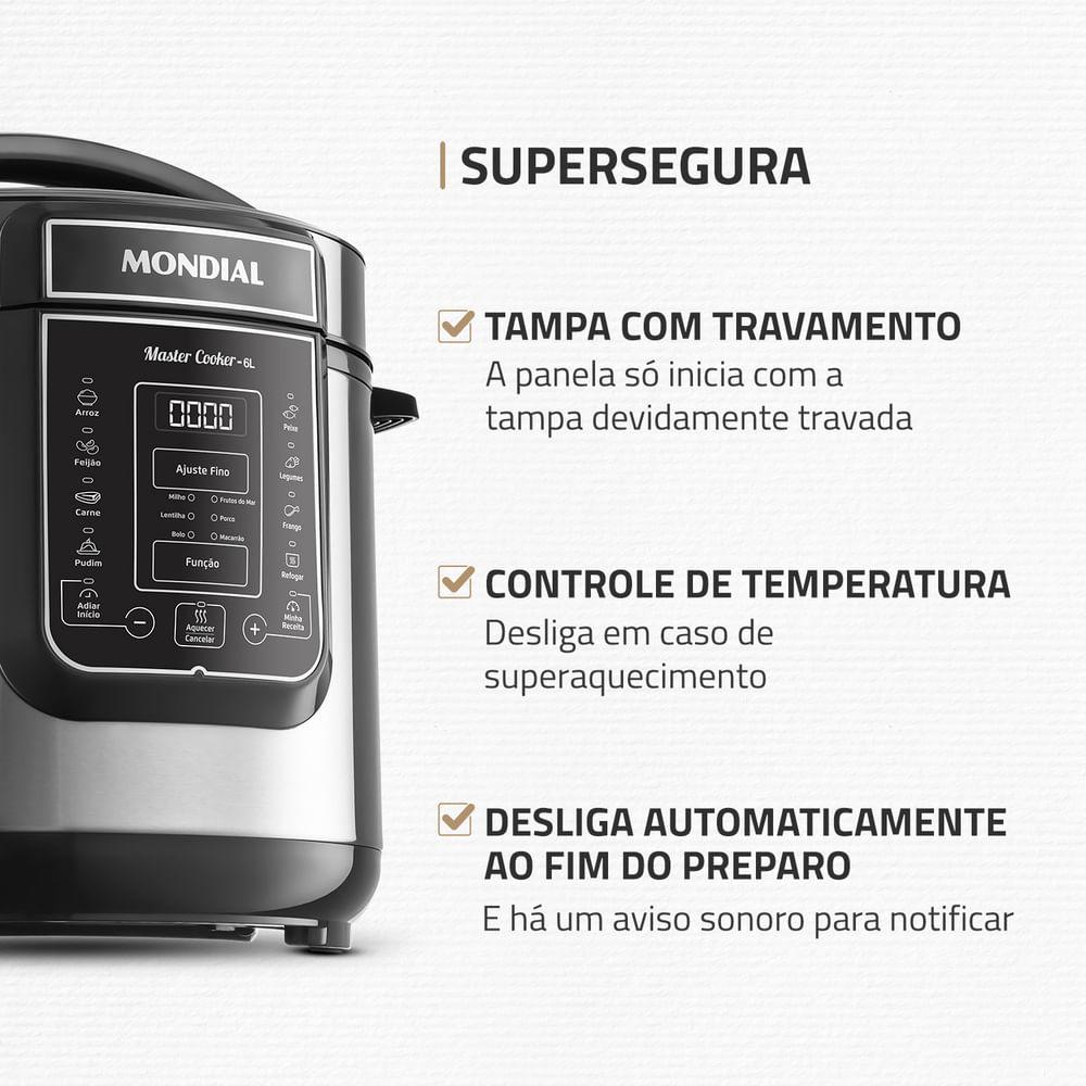Panela de Pressão Elétrica Digital 6L Mondial Preto e Inox - PE-60-6L-I - 4