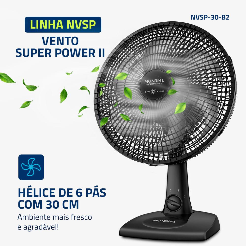 Ventilador de Mesa 30cm Super Power II Mondial Preto 60W- NVSP-30-B2 - 2