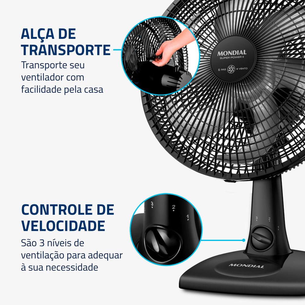 Ventilador de Mesa 30cm Super Power II Mondial Preto 60W- NVSP-30-B2 - 5