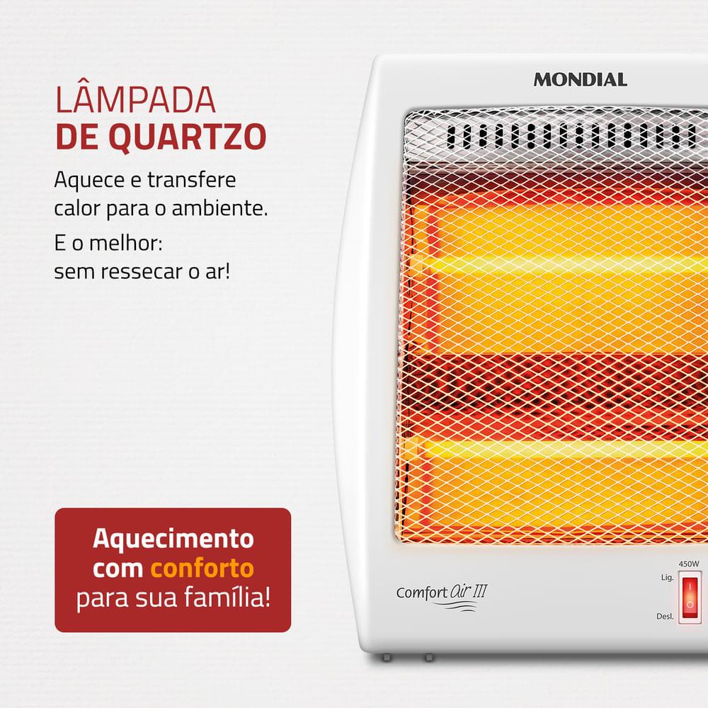 Aquecedor Quartzo Comfort Air III Mondial Branco/Cinza 900W A-16 - 3