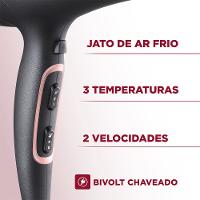 Secador de Cabelos Mondial Preto/Golden Rose 2000W Bivolt - SC-37-BI