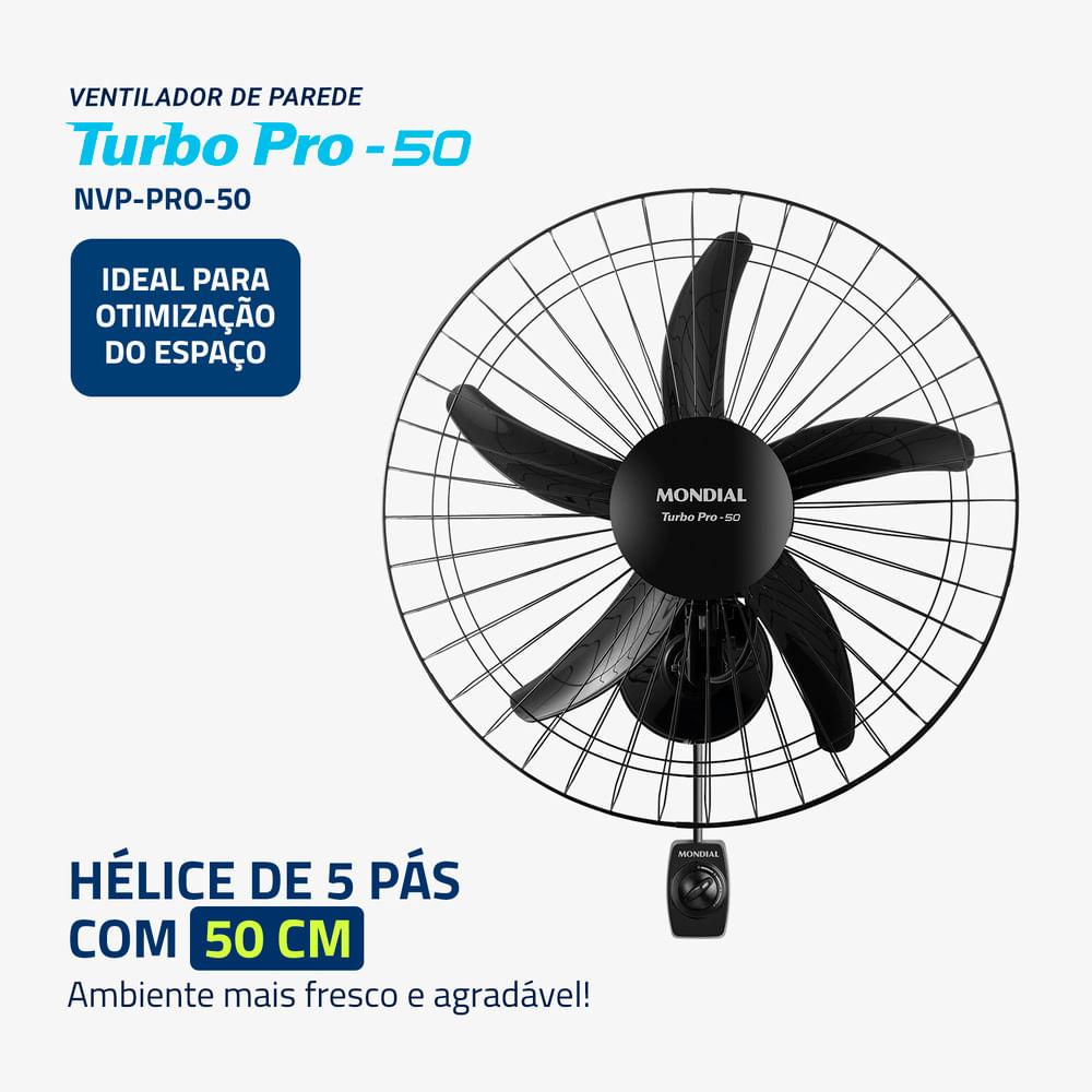 Ventilador de Parede Turbo 50cm Pro 5 Pás Mondial Preto 150W - NVP-PRO-50 - 2