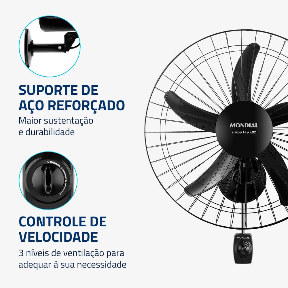 Ventilador de Parede Turbo 50cm Pro 5 Pás Mondial Preto 150W - NVP-PRO-50 - 5