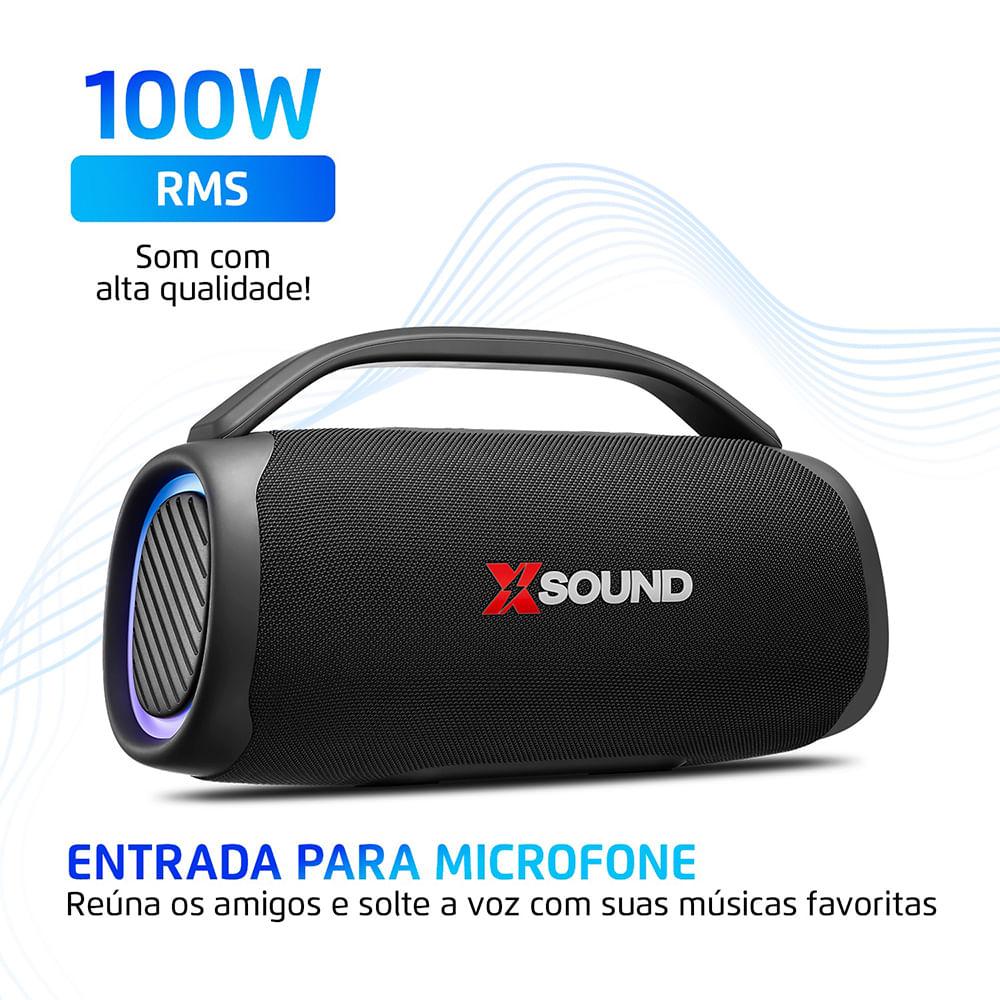 Caixa de Som Boombox Mondial Xsound- BX-100-BL - 100W-Bluetooth-Luzes Mic USB APP Bateria 14H SdCard - 2