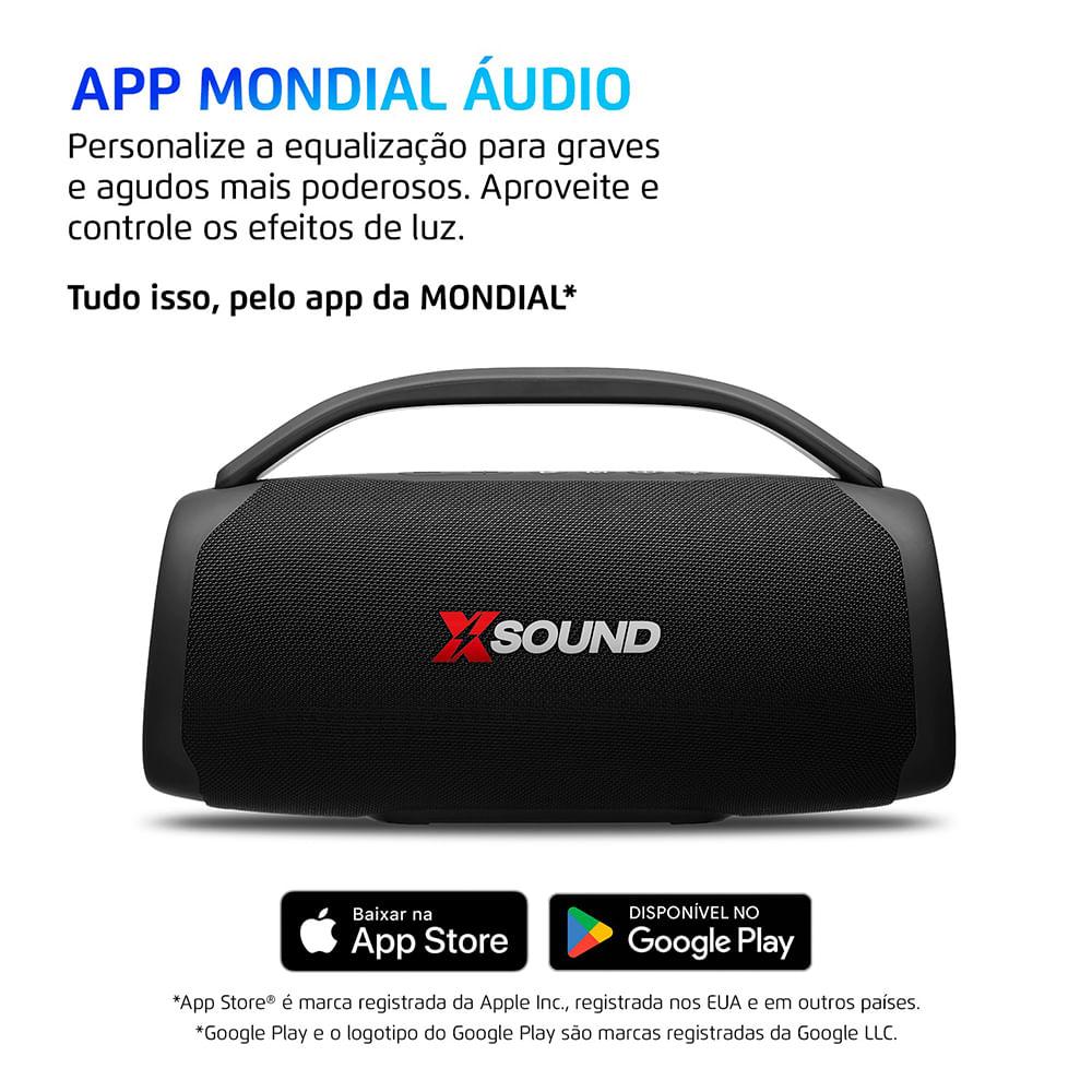 Caixa de Som Boombox Mondial Xsound- BX-100-BL - 100W-Bluetooth-Luzes Mic USB APP Bateria 14H SdCard - 3